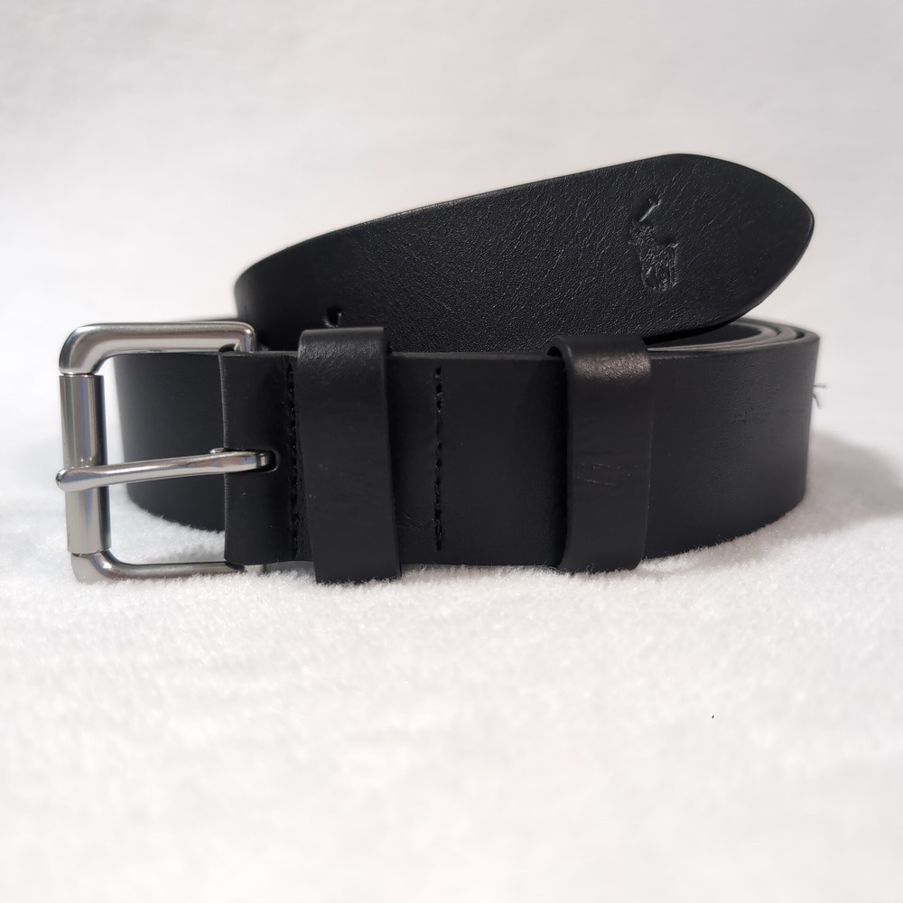 Polo Ralph Lauren Belt Men Size 54 Black Leather Silver Buckle Pony Logo Classic